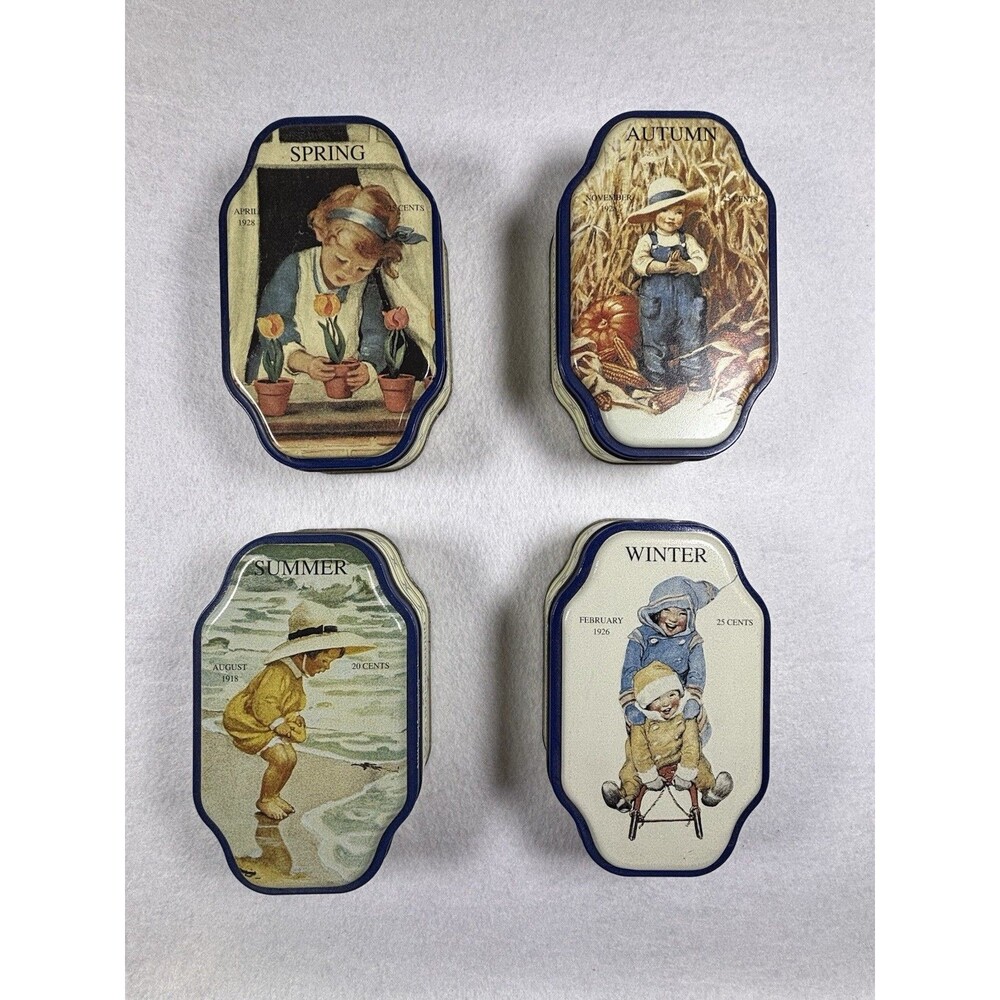 Vintage Good Housekeeping Set 4 Seasons Metal Tins Spring Summer Autumn Winter